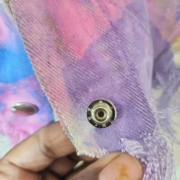 Vintage Fringe Denim Cropped Tie-Dye Jacket - Size Medium - Picture 7 of 13